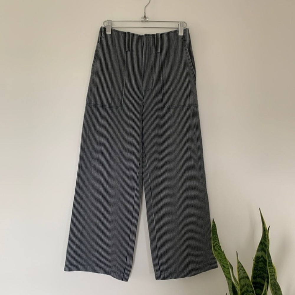 Club Monaco Stripe Black White Oversized Pocket Wide Leg Pants sz 0 - Picture 2 of 7